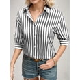 thumbnail image 4 of Weardear Women's Striped Half Sleeve Buttom Down Shirt Loose Fit Casual Cotton Top, 4 of 5