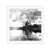 Trendy Decor 4U "Lakeside Pines" Framed Wall Art, Modern Home Décor White Framed Print for Living Room, Bedroom & Farmhouse Wall Decoration by Bluebird Barn 14"x14"