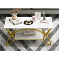 Costway Modern Faux Marble 2Tier Gold Rectangle Coffee Table for