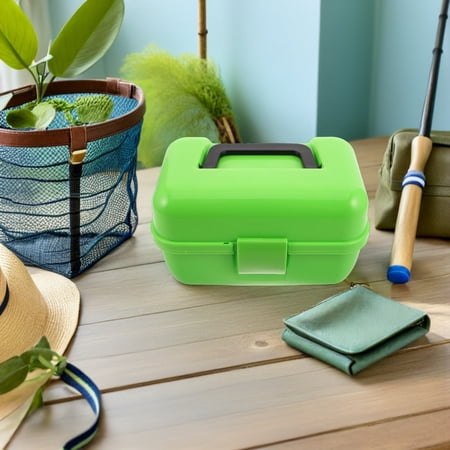 ETEREAUTY Portable Fishing Storage Box Light Green Plastic Double Layer Tackle Organizer for Outdoor Use