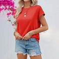 thumbnail image 4 of XUELUO Boho Tops For Women Summer Solid Color Round Neck Short Sleeve Loose Fit Casual Elegant Shirts For Women T Shirts Holiday WearM, 4 of 7