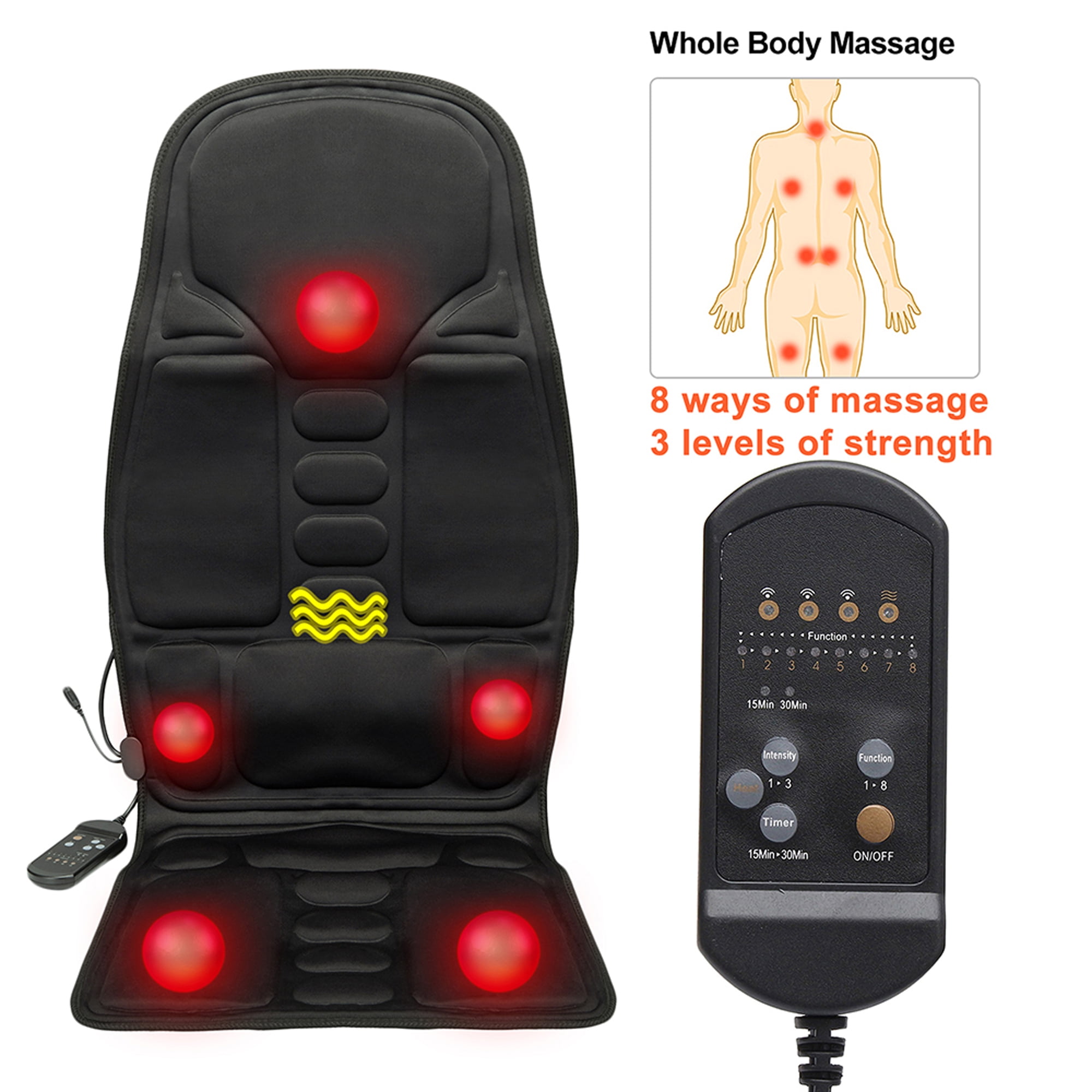 8 Modes and 3 Intensity Massager Heat Adjustable Massage Chair Mat for
