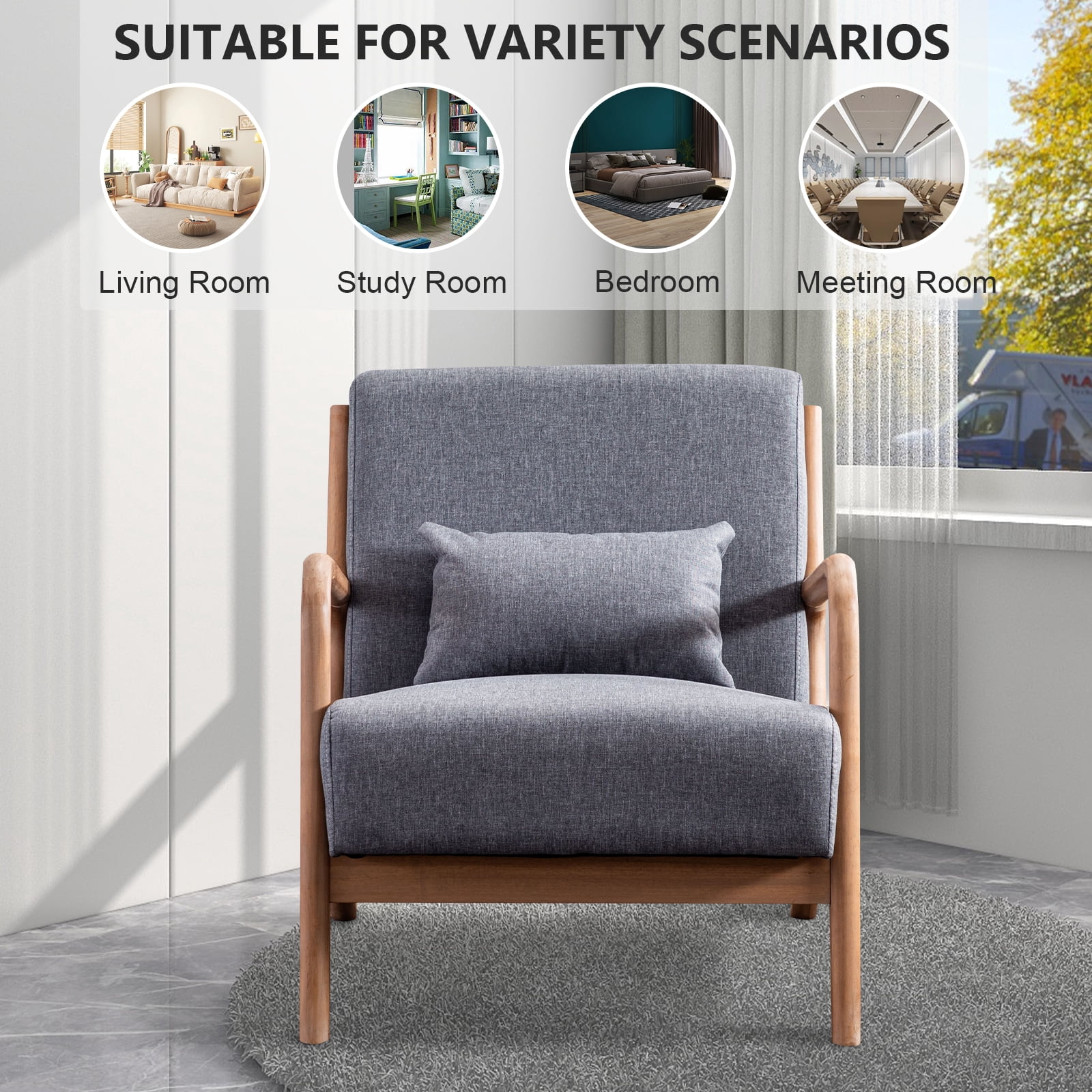 Bonzy Home Mid Century Modern Accent Chairs, Set of 2, Gray