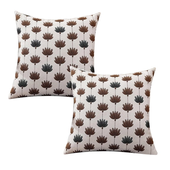 Boho Floral Pillow Covers 18x18 Set of 2, Vintage Block Print Throw Pillow Cases in Blue Brown for Farmhouse Decor, Chenille Decorative Cushion Covers for Outdoor Sofa Couch Bed