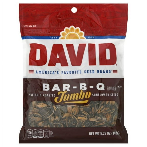 DAVID Roasted and Salted Jumbo Sunflower Seeds, Bar-B-Q Flavor, 5.25oz.