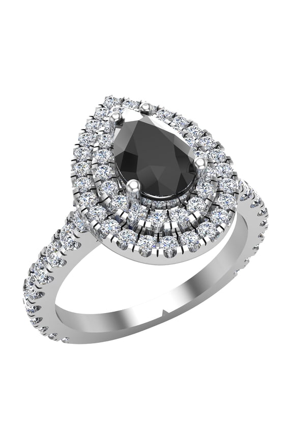 Black Diamond Engagement Ring Pear Double Halo Proposal 1.75 carat 18K White Gold (G,VS1)