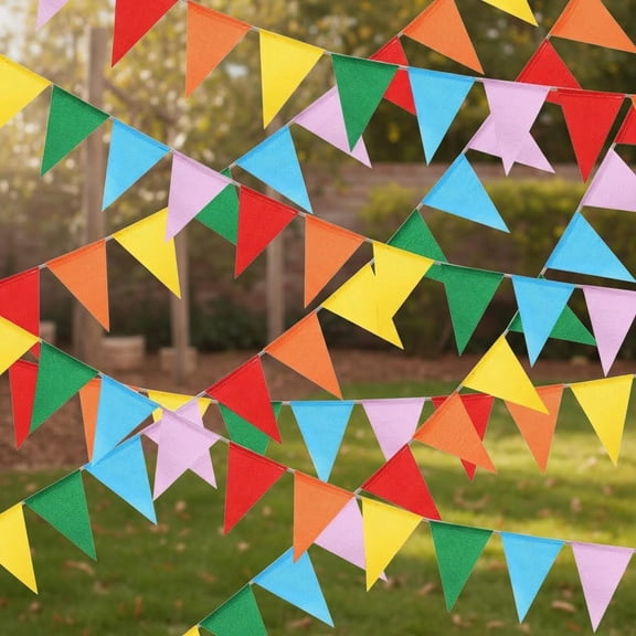 Colorful Pennant Flags Banner Imitated Burlap Bunting Pastel Fabric Triangle Flag for Classroom Carnival Birthday Wedding Party and Festival Decoration