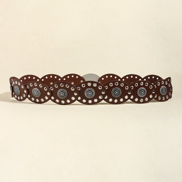 Hirigin Wide Boho Disc Belt for Women Vintage Concho Leather  display picture 2