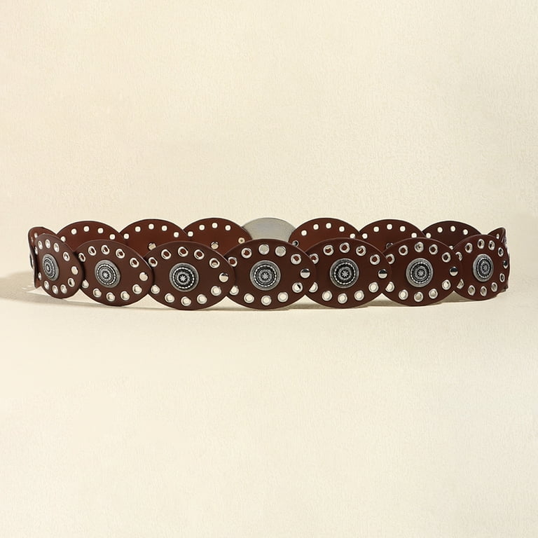 6759 Western Belts For Women Disc Concho Ladies Boho Rivet Vintage WOWOGO Western Boho Chunky Cowgirl Disc Belt for Women  main image 2