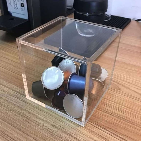 Minkissy Clear Acrylic Coffee Pod Holder Storage Box with Lid for Coffee Capsules, Tea Bags, and Kitchen Organization