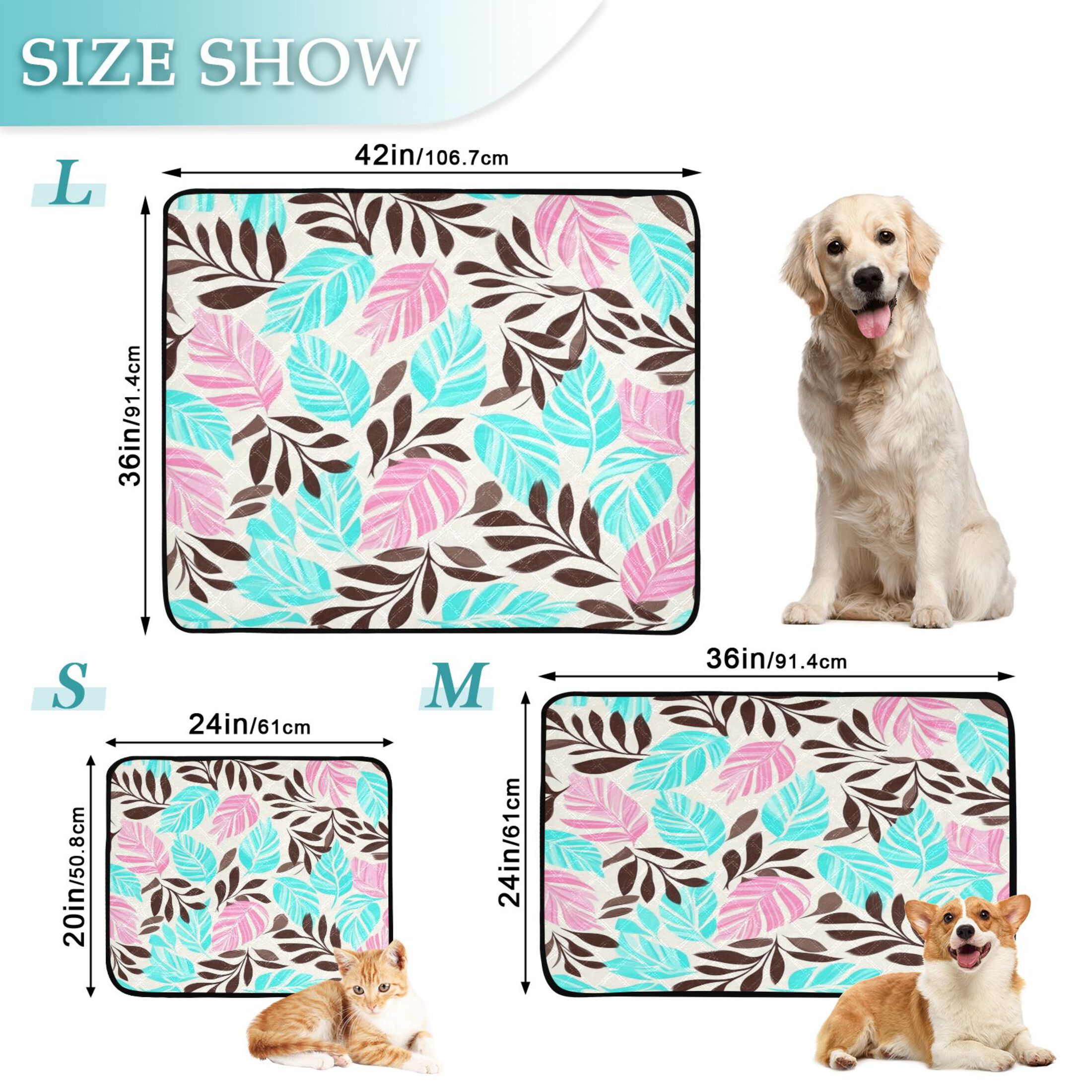 Washable Pet Pee Pads with Super Absorbent Reusable Training Pads for Dogs & Cats Turquoise and Brown Leaf Seamless