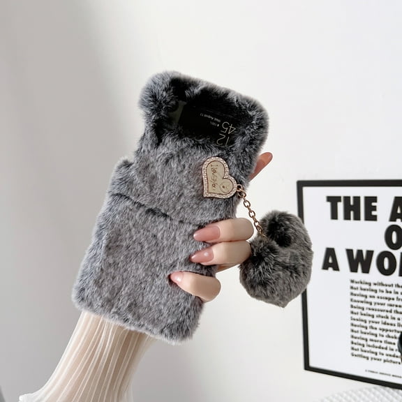 Allytech Case for Samsung Galaxy Z Flip 3 (2021), Cute Plush Handmade Case Fluffy Fur Winter Warm Fuzzy Folding Case Silicone Bumper Cover for Girls Women for Galaxy Z Flip 3 5G, Gray