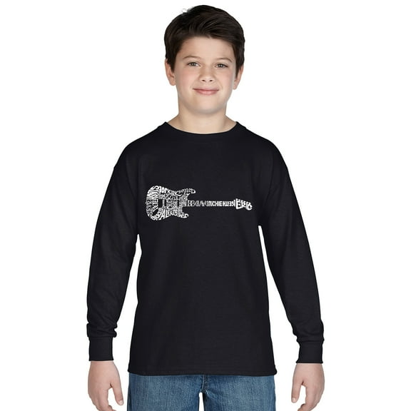 LA Pop Art Boy's Word Art Long Sleeve - Rock Guitar