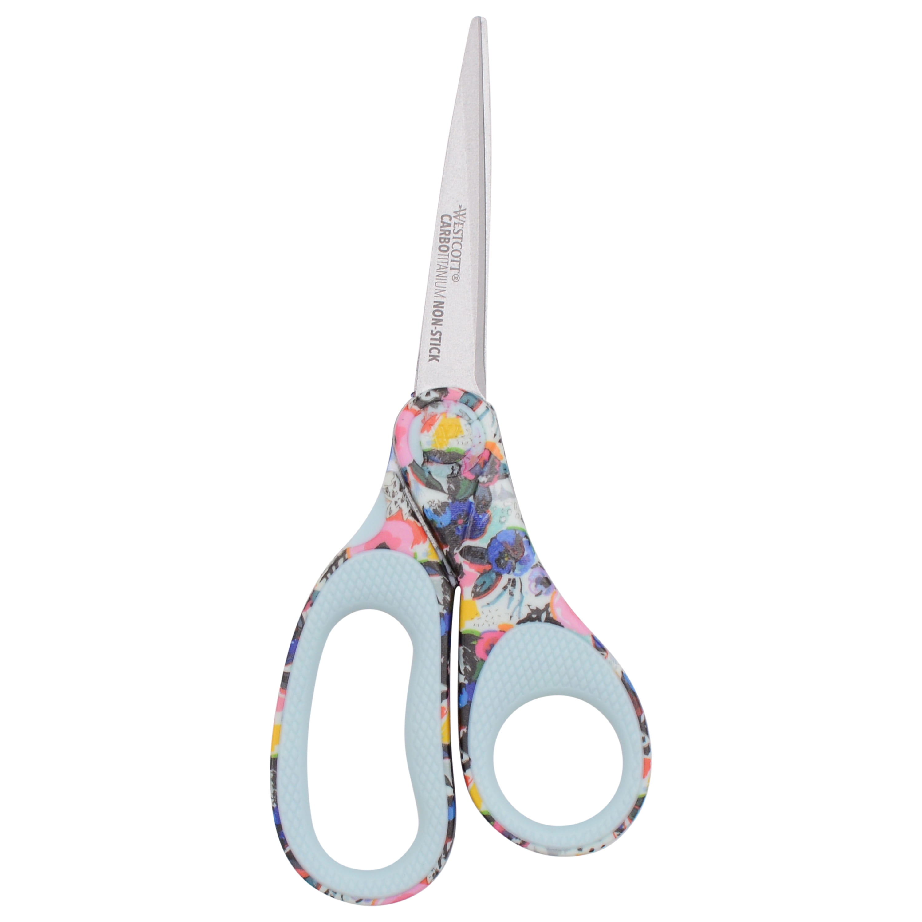 Westcott 8 Inch Carbo Titanium Craft Scissors, Floral Blue, High School