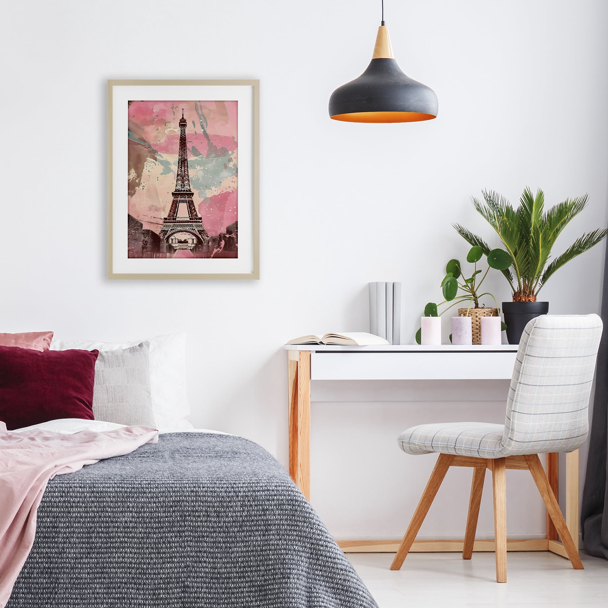 Stupell Industries Parisian Tower Pink & Blue Birch Framed Print Under Glass, design by Creative Studio