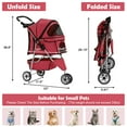thumbnail image 3 of NiamVelo 3 Wheels Dog Stroller Folding Pet Stroller Cat Stroller Travel Carrier Strolling Cart W/Cup Holder & Storage Basket for Puppy&Cats, Red, 3 of 8