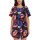 thumbnail image 1 of Fotbe American With Lips Conjunto de Pijama Estampado para Mujer, 2 Piezas, Ropa de Dormir con Camiseta de Manga Corta y Shorts Suaves-3X-Large, 1 of 6