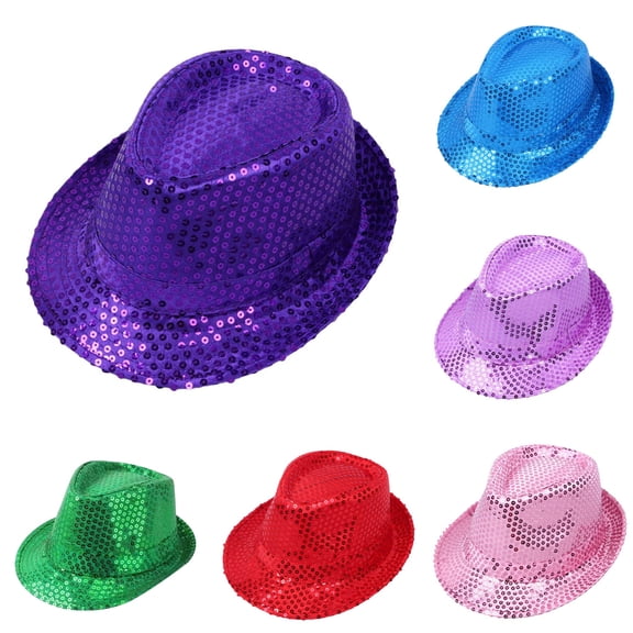 Kids Sparkly Sequin Top Hat Performance Accessory for Dance Party Stage Show and Birthday Celebration