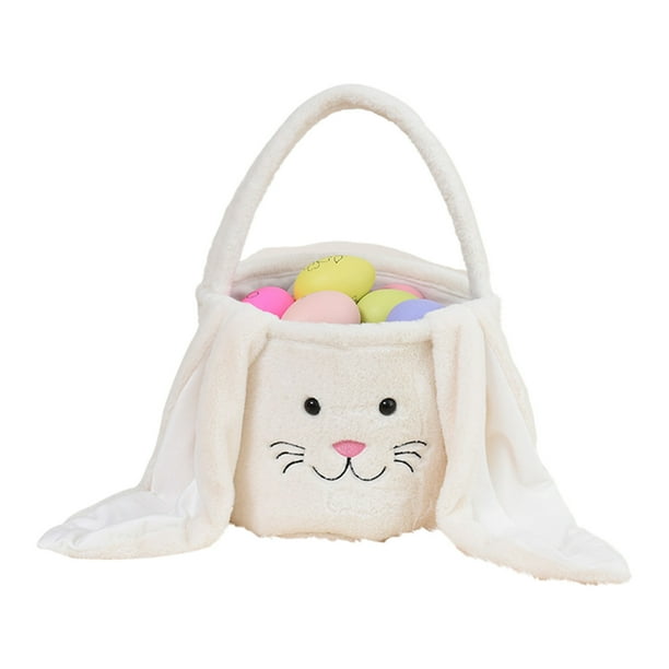Cesta de Pascua para buscar huevos, cesta de peluche blanca con forma de conejo, cubos de Pascua con orejas largas, bolsas de Pascua con forma de conejo para decorar y guardar dulces y regalos.