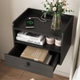 thumbnail image 2 of Vabches Floating Nightstand Set of 2 with Charging Station, Wall Mounted Bedside End Table with Storage Drawer and Open Shelf Cubby for Bedroom, Black, 2 of 7