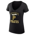 thumbnail image 2 of Women's G-III 4Her by Carl Banks Black Pittsburgh Pirates Super-Slim Fit Lightweight Team Logo Graphic V-Neck T-Shirt, 2 of 5