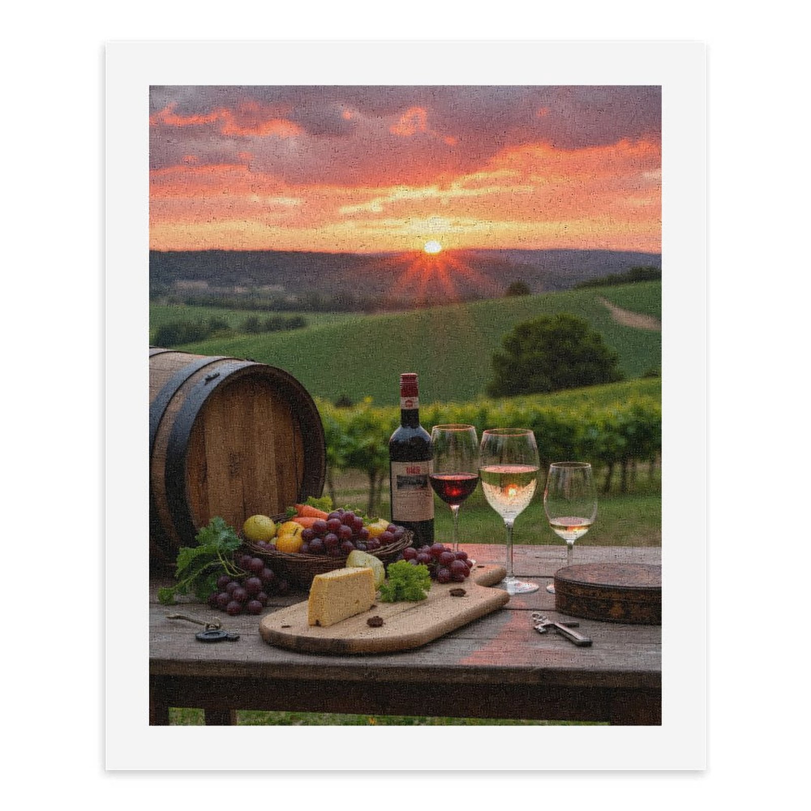 Paint By Numbers Kit for Adults Beginner - DIY Sunset Vineyard Wine Cheese Orchard Canvas Painting Kits for Adults, Frameless Paint By Number for Adults for Home Wall Decor 16x20 Inch