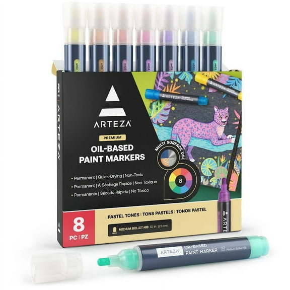 Arteza Oil-Based Bullet-Nib Markers, Pastel Colors - 8 Piece