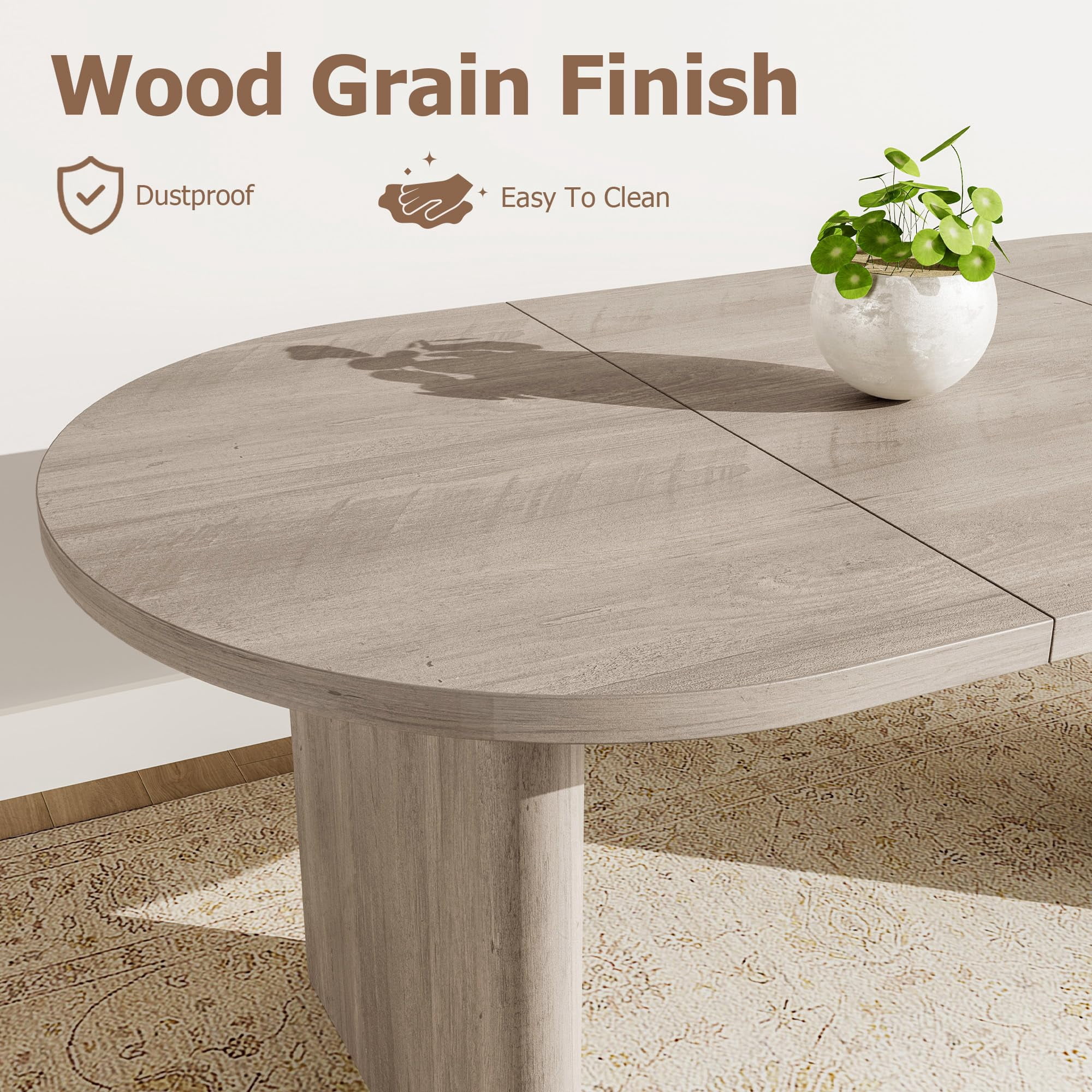 Kicctian Oval Dining Table for 6-8, Spacious Tabletop with Thick Sturdy Wooden Base, Versatile Kitchen Table for Dining Room, Living Room or Kitchen,Gray Walnut Color