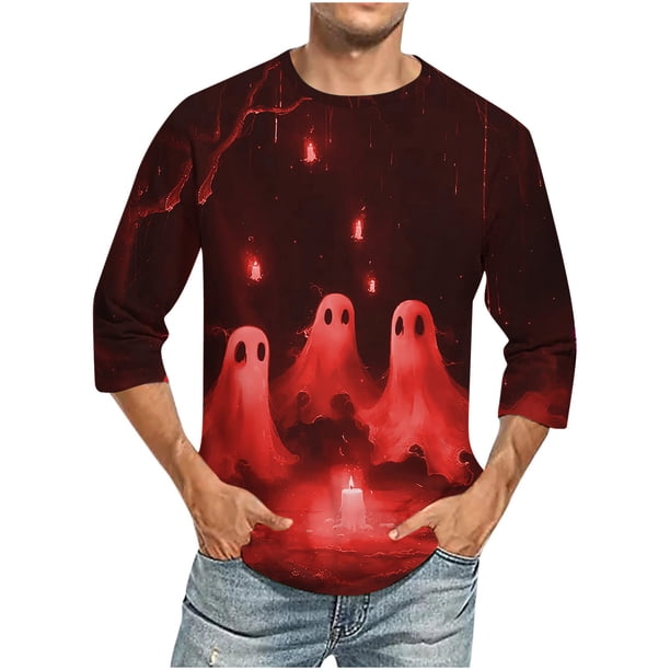 Camisas de Manga Larga para Hombres Imprimir Casual Cuello Redondo Blusa de Manga Corta, Camisas de Lino para Hombres