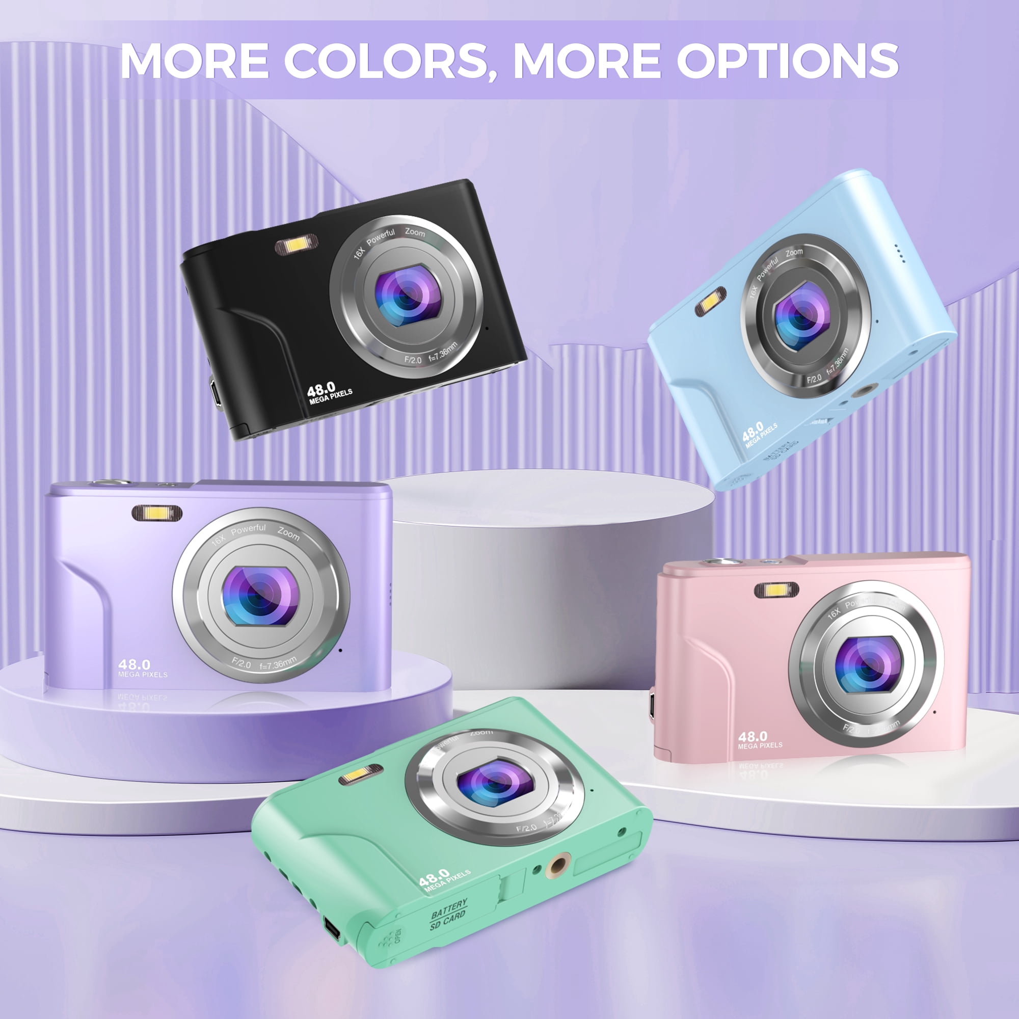 Digital Camera Rechargeable w/ 32GB TF Card, 1080P Video 48MP Fun Retro Filters 16X Zoom Date LED Fill Light, Entry Level Point and Shoot Camera (Purple)