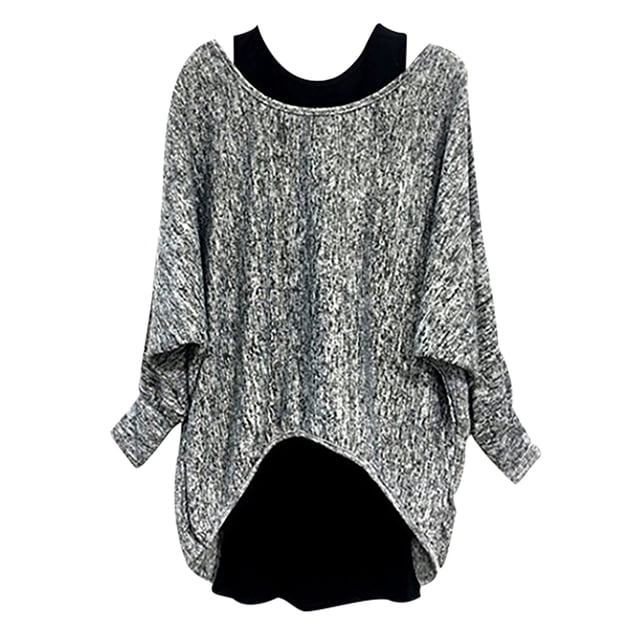 2PCS Mode Femmes Batwing T-Shirt à Manches Longues O-Cou Solide Plus des Hauts de Taille