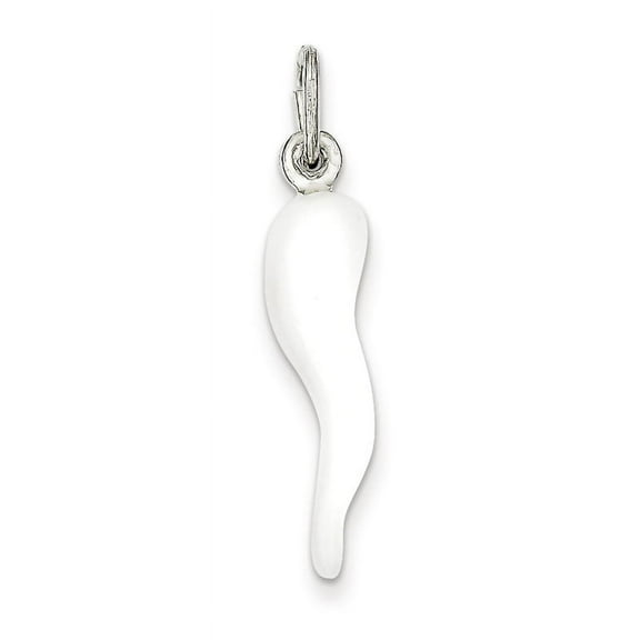 925 Sterling Silver Polished White Enamel Italian Horn Pendant Necklace 33x7mm Wide Pendant for Women