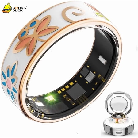 Wrongduck Butterfly Floral Fitness Tracking Ring for Women Step Counter Activity Ring No Subscription for iOS Android