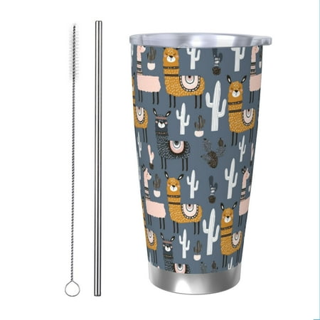 

Goofa Llama and Cactus for 20 oz Skinny Tumbler Stainless Steel Coffee Mug Slim Vacuum Insulated Travel Cup Car Cup-Straw Two-piece Set