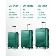 3 Piece Luggage Sets 20/24/28 inch Travel Suitcase Set with 7PCS Organizer Bags, Green