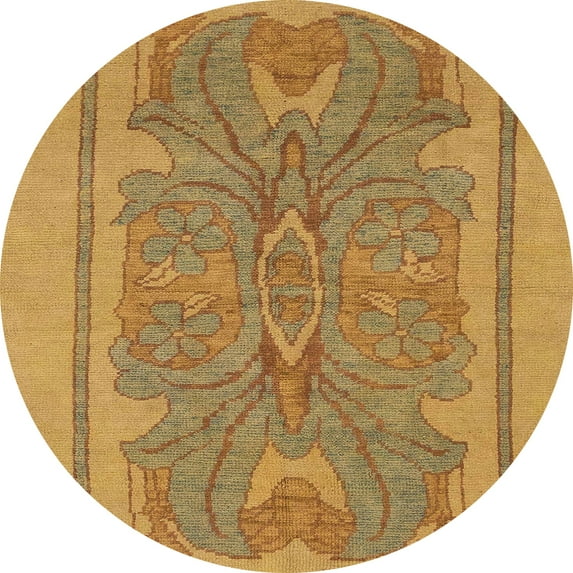 Ahgly Company Indoor Round Abstract Yellow Abstract Area Rugs, 3' Round