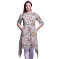 thumbnail image 1 of Bimba Kurti Asymétrique Violet à Imprimé Floral de Lys Oriental et de Roses pour Femmes, Robe d'Été Indienne Tunique Grande, 1 of 6
