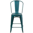 thumbnail image 5 of Merrick Lane 24" Metal Indoor-Outdoor Counter Stool with Vertical Slat Back and Integrated Footrest in Distressed Kelly Blue-Teal, 5 of 13