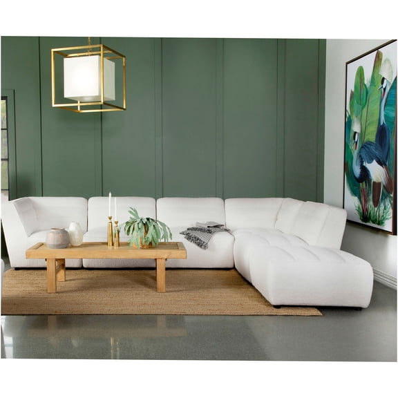 JERFIT 6-Piece Ivory Upholstered Sectional Sofa Set, Modular Tufted Faux Sheepskin Fabric Couch with Ottoman for Living Room