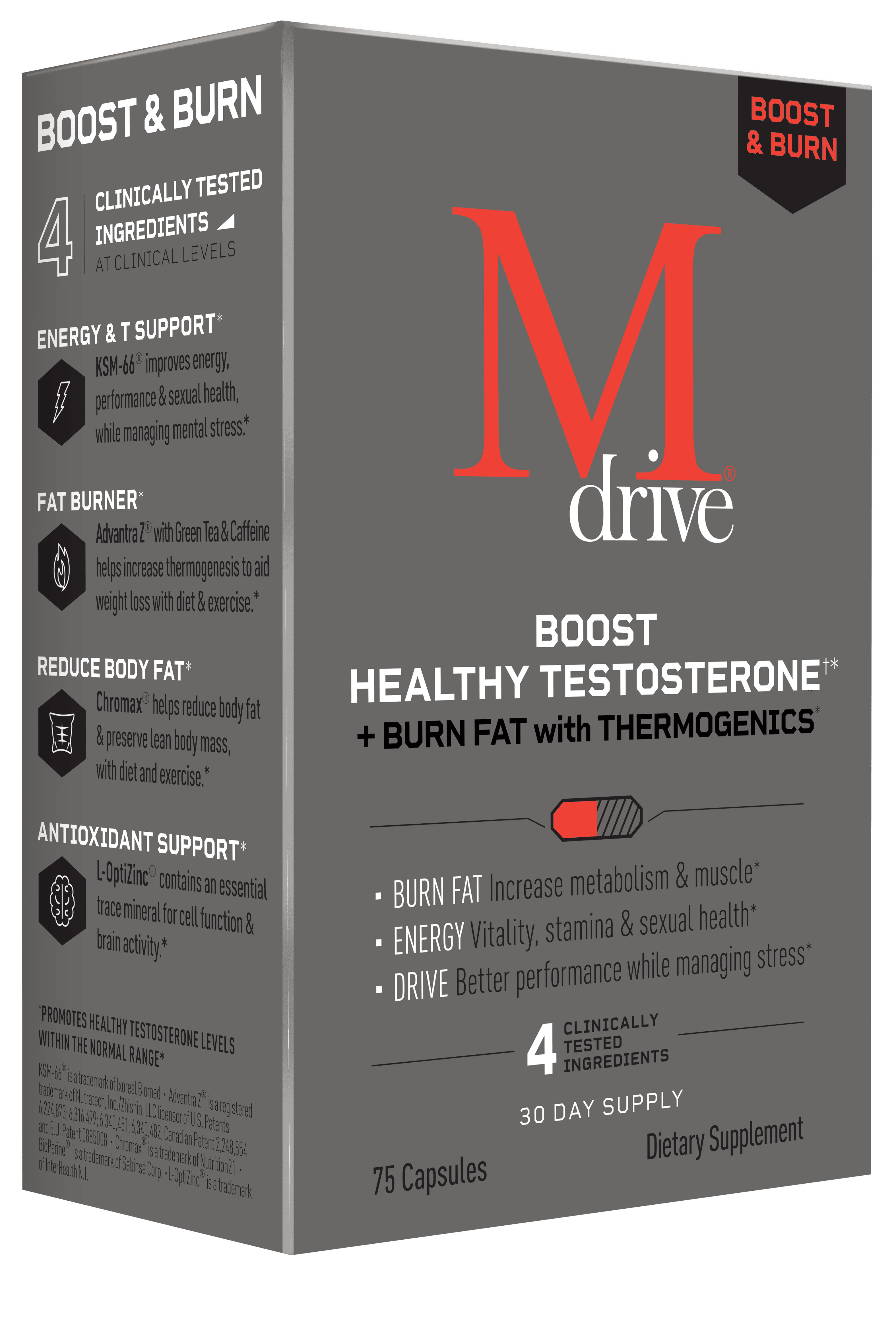 Mdrive Boost and Burn Testosterone Booster and Fat Burner for Men, Natural Energy, Strength