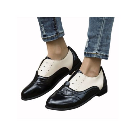 Brown Leather High Heel Shoes - Retro Ladies Womens Low Heel Leather Slip On Oxfords Loafers Casual Shoes