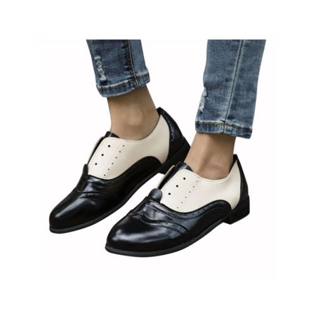 Retro Ladies Womens Low Heel Leather Slip On Oxfords Loafers Casual (Best Jordan Retro Shoes)