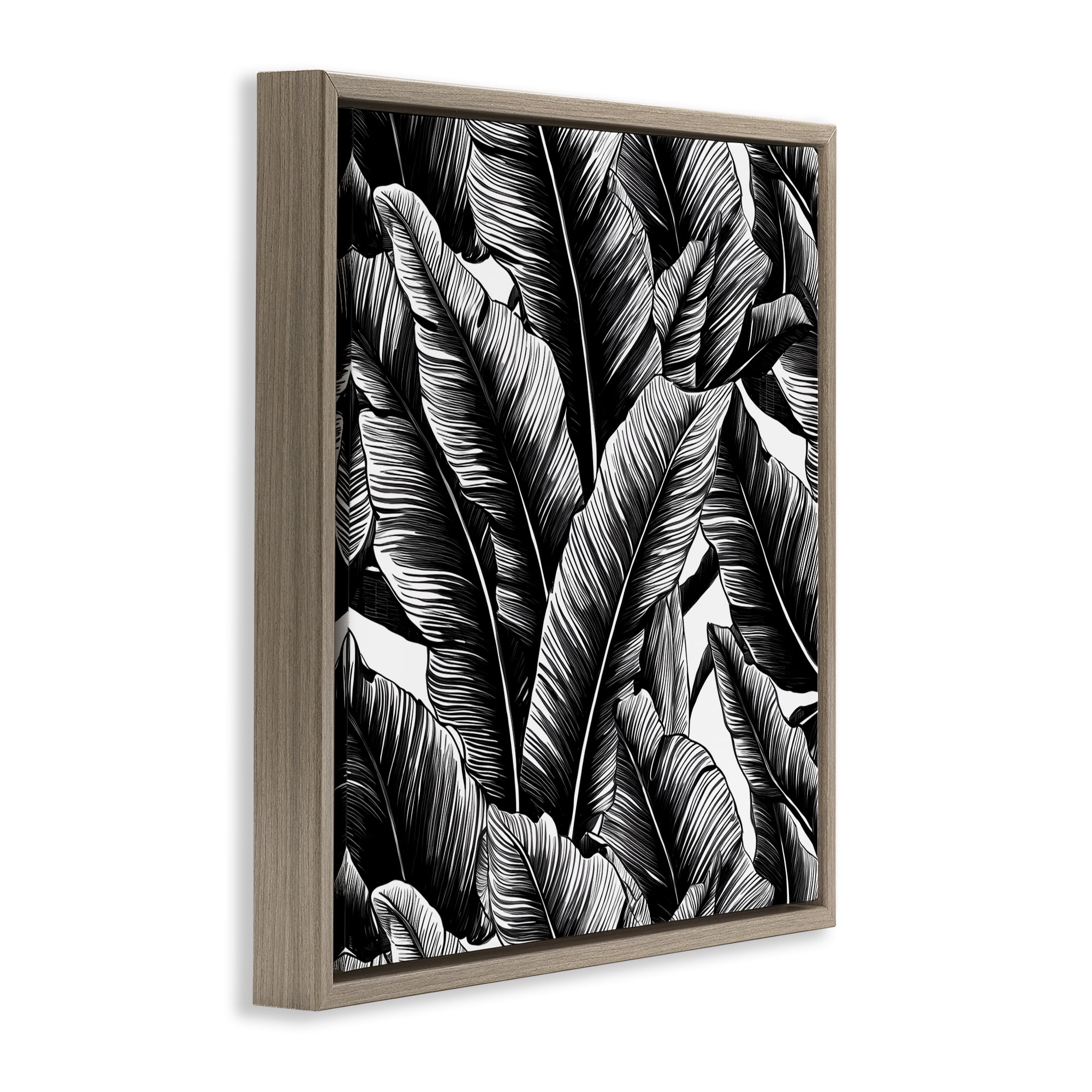 Stupell Industries Black Bold Fronds Botanical & Floral Painting Brown Floater Framed Art Print Wall Art, 25 x 25