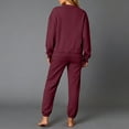 thumbnail image 4 of Hogleaql 2 Piece Travel Set for Women Sweatsuits Plus Size Long Sleeve Lounge Drawstring Sweatshirt Wide Leg Athletic Pants Solid Loose Outfits Dressy Fall Winter Tracksuit with Pockets 2025 Wine L, 4 of 4