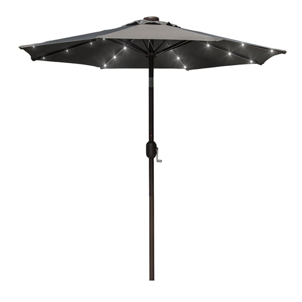 Sundale Outdoor 7 Ft Solar Powered 24 Led Lighted Patio Umbrella Table Market Umbrella With Crank And Push Button Tilt For Garden Deck Backyard Pool 8 Steel Ribs Polyester Canopy Gray