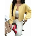 thumbnail image 2 of Women Button Up Cardigan Fall Trendy Crew Neck Long Sleeve Knit Cropped Sweater Jacket Yellow L, 2 of 7