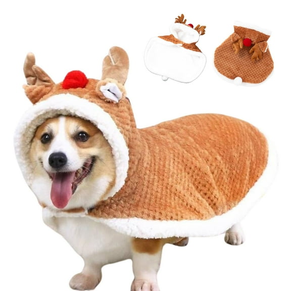 Harikaji Dog Christmas Costume, Funny Elk Dog Cloak Xmas Reindeer Cat Cape with Antlers, Holiday Puppy Outfit Fleece Pet Clothes for Chihuahua Yorkie