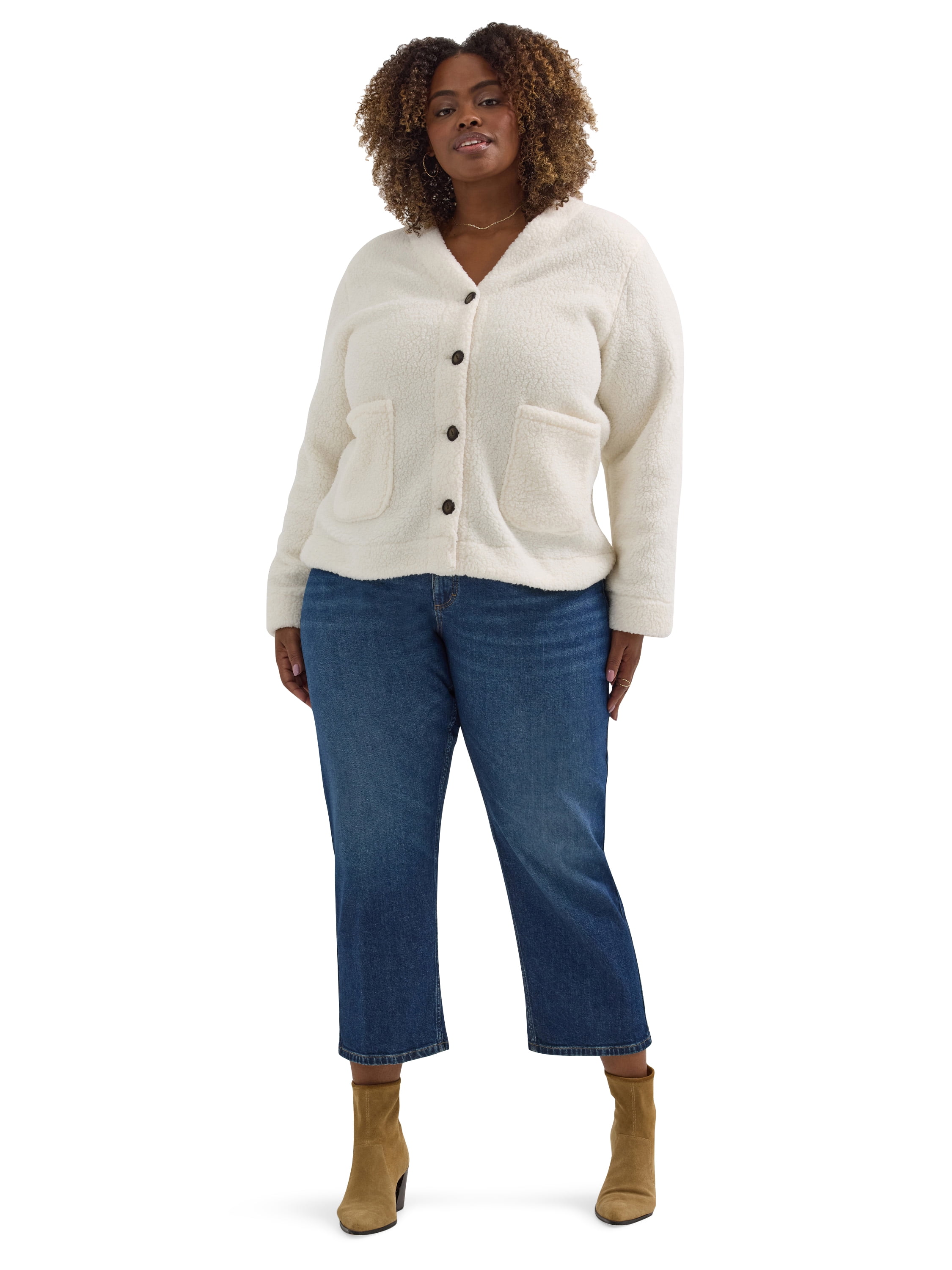 Lee® Women's Plus V-Neck Fleece Cardigan