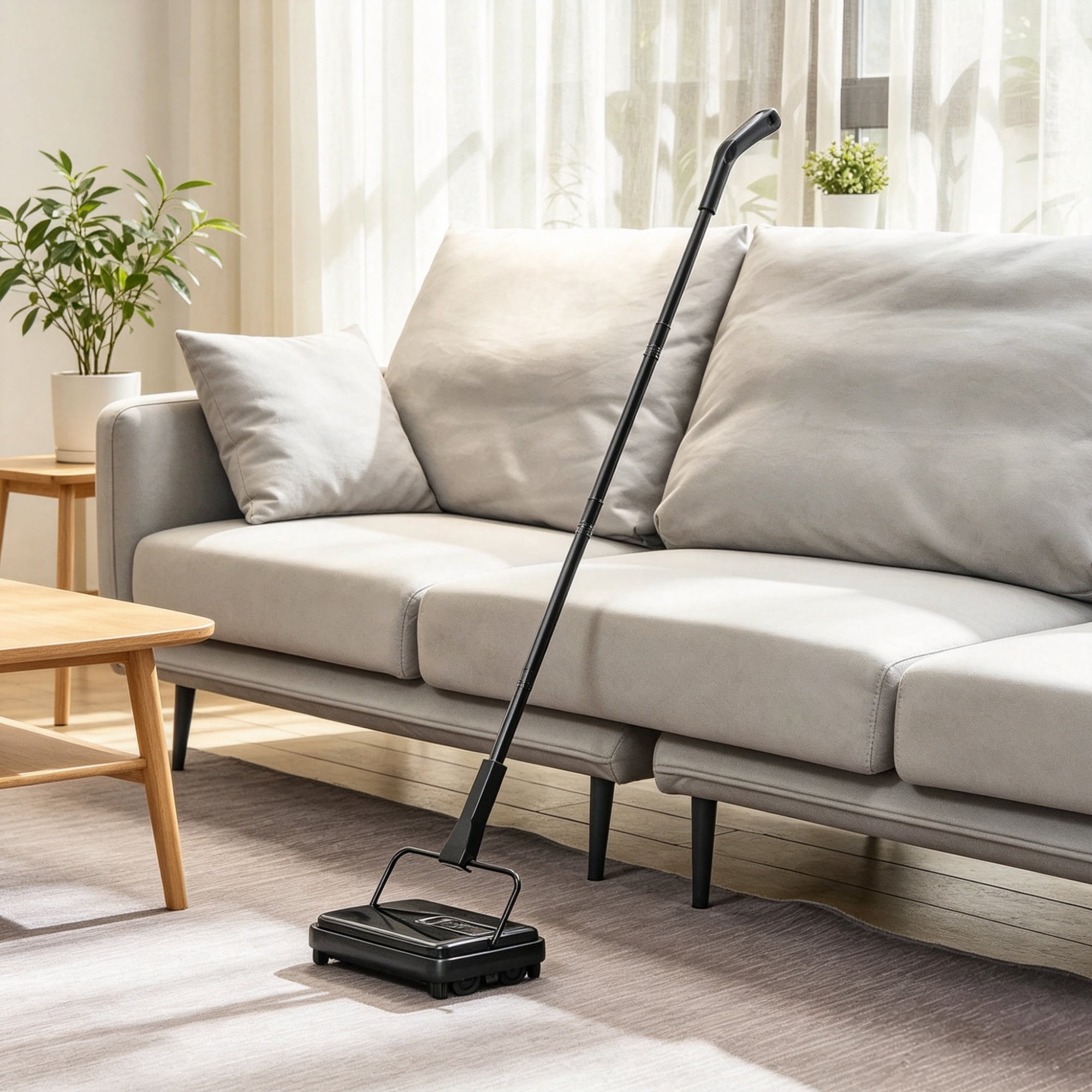 Manual Carpet Sweeper (7.87" Sweep Path), Non-Electric Floor Sweeper with 300ml Dustbin & Comb