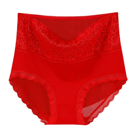 Virmaxy Womens Lace Sharping Underwear Panties Solid Color Underwear High Waisted Lace Tight And Breathable Underwear Panties Red-C XL